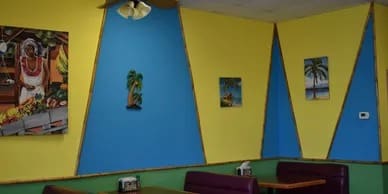 A diner with yellow and blue walls