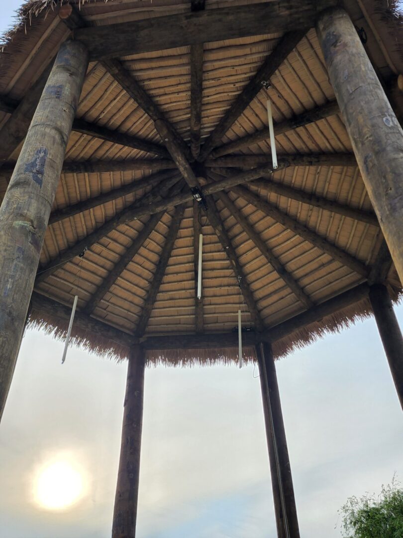 The thatched roof of a tiki hut in Gerald’s World