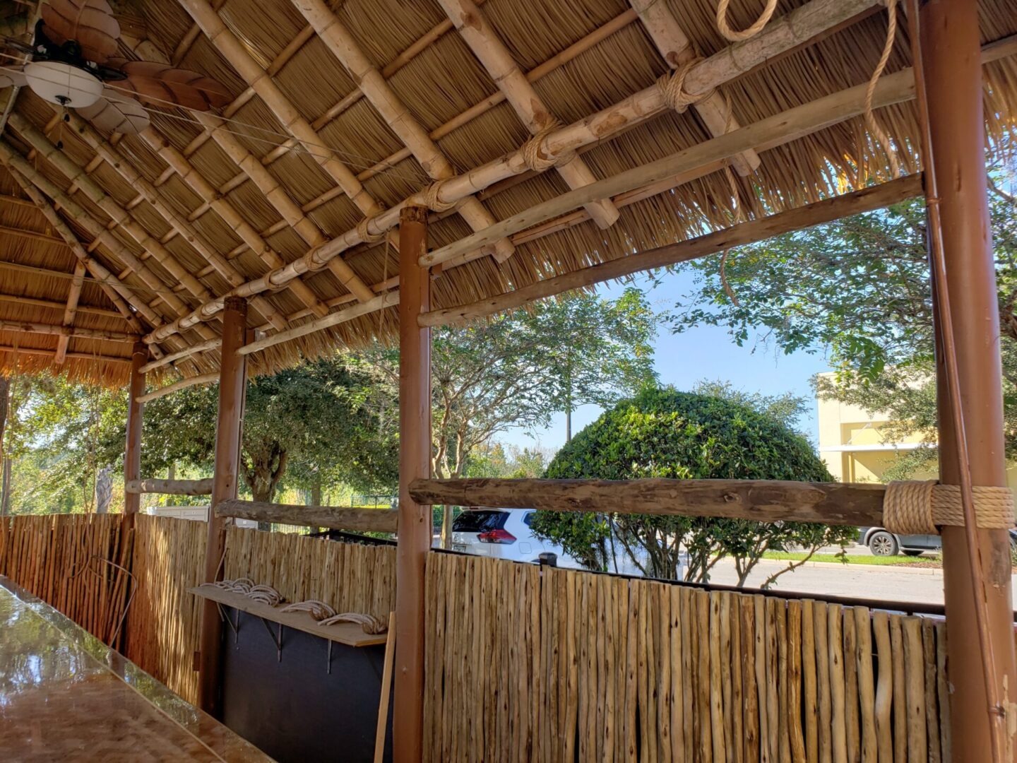 Bamboo walls in a tiki hut
