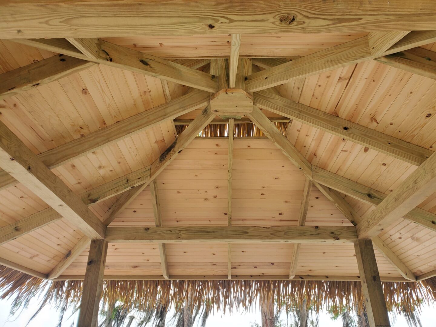 closeup shot of the ceiling of a hut