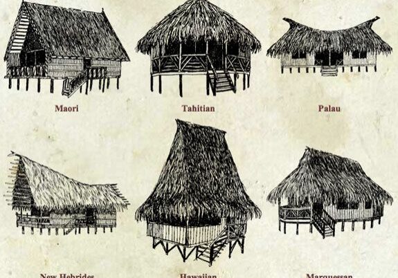 Four different types of thatched huts.